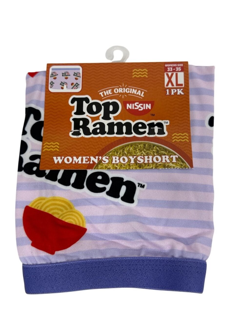 Top Ramen Women's Boyshorts Size XL Purple Stripe Noodle Print NWT